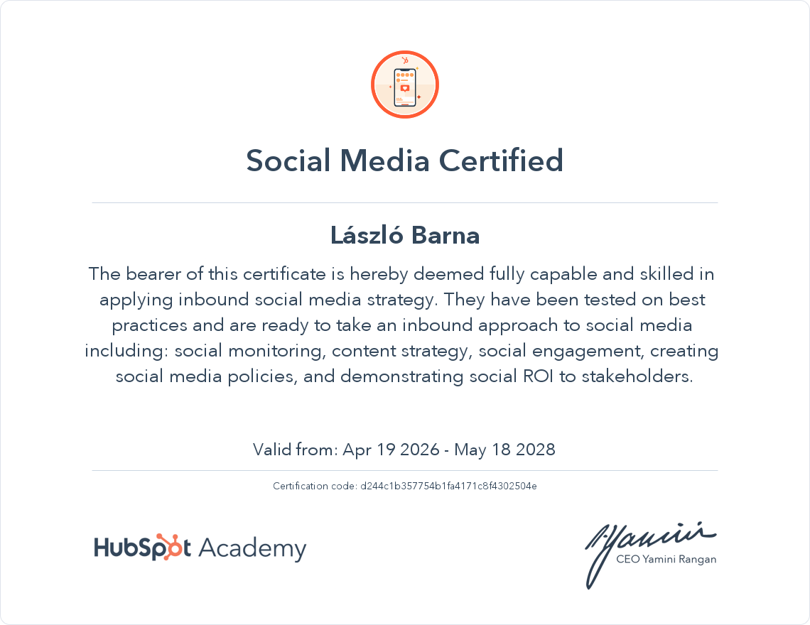 HubSpot Certificate