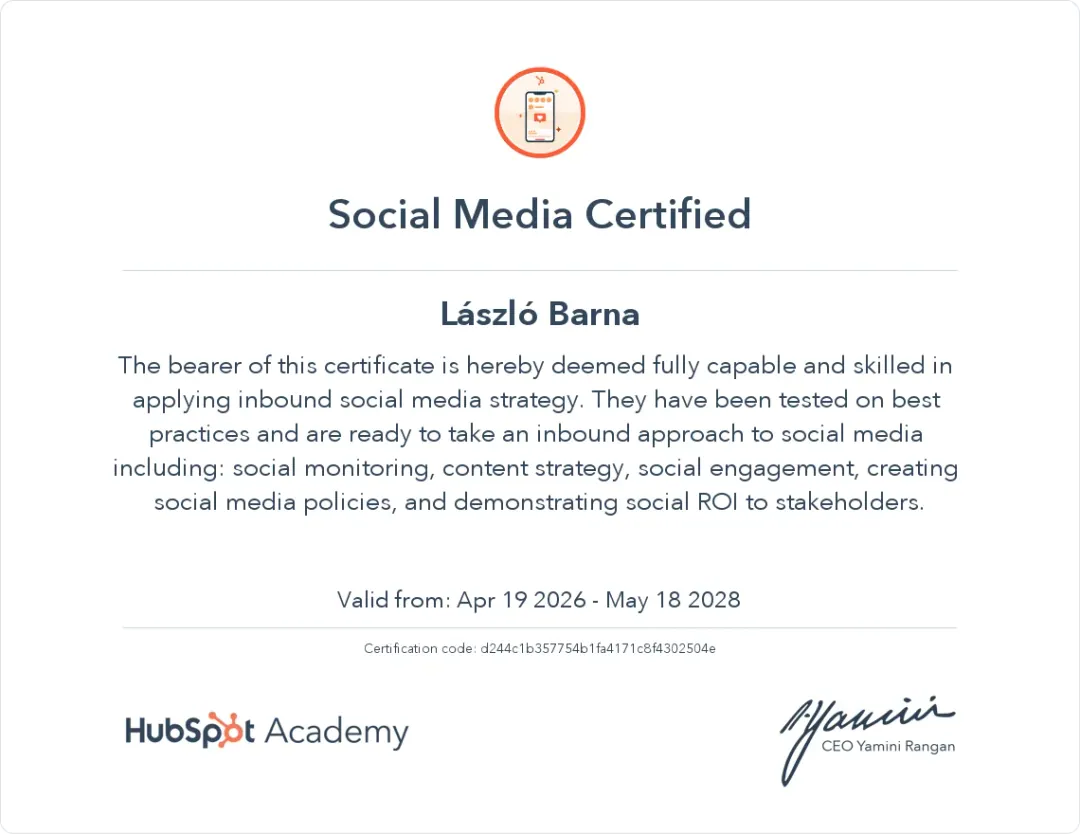 HubSpot Certificate